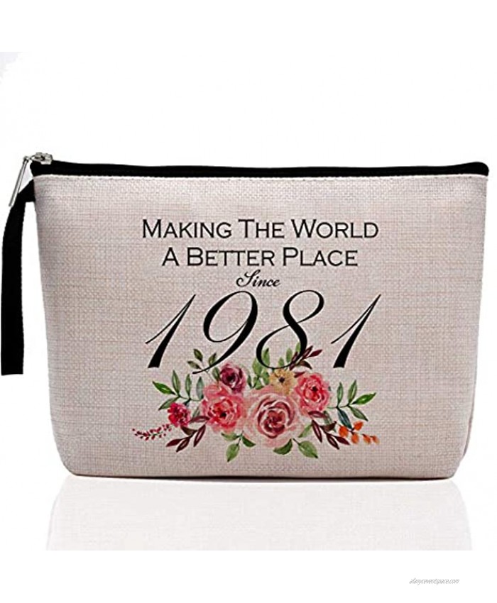 40th Birthday Gifts for Women-Making The World A Better Place Since 1981 40 Years Old Makeup Bag for Her Friend Mom Sister, Wife Aunt Coworker Boss