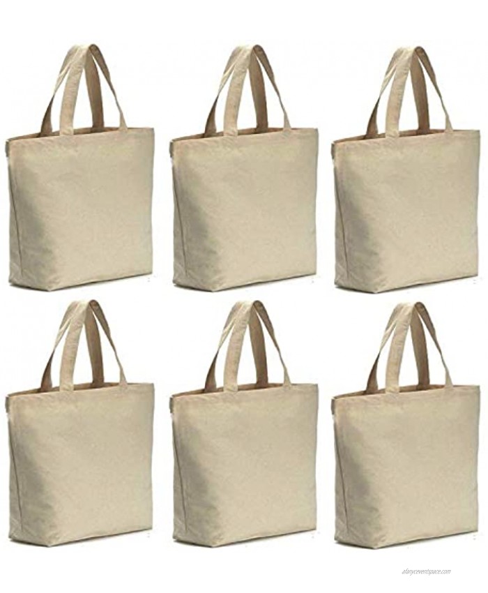 6 Pcs Canvas Tote Bag Bottom Gusset Washable Grocery Tote Bag with Handles