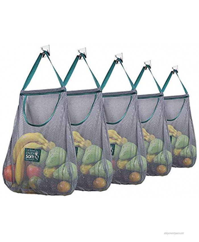 ANTU 5Pack Reusable Mesh Bags for Fruit and Vegetable Hanging Storage Kitchen Storage,Washable & Foldable Net Bags,XL