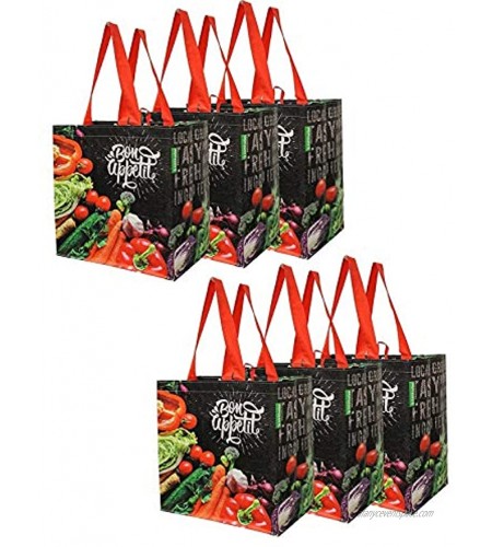 Earthwise Reusable Grocery Shopping Bags Extremely Durable Multi Use Large Stylish Fun Foldable Water-Resistant Totes Design Chalkboard Veggies Pack of 6