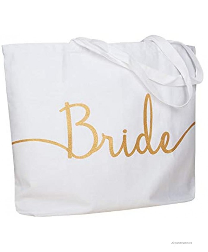 ElegantPark Bridal Shower Gifts for Bride Bag Bride Gifts Wedding Gift for Bride Tote Bag Jumbo Shoulder Bag with Pocket Gold Glitter White 100% Cotton