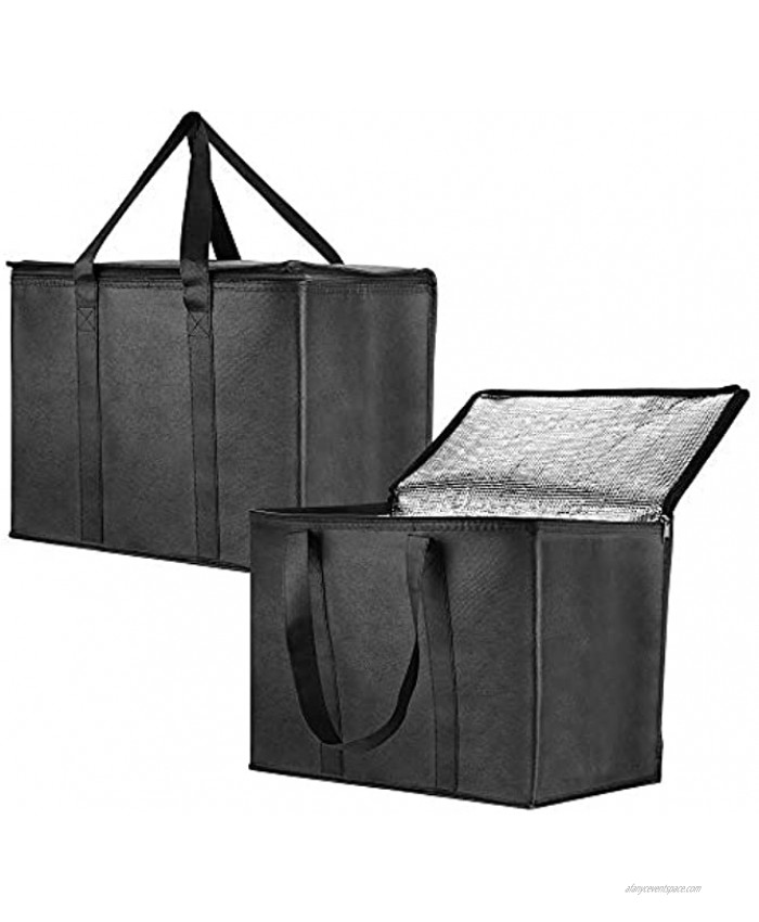 Insulated Reusable Grocery Bag for Shopping in Extra Large Size with Sturdy Zipper and Reinforced Handle Stands Upright Collapsible Heavy Duty Thermal Totes 2 Pack