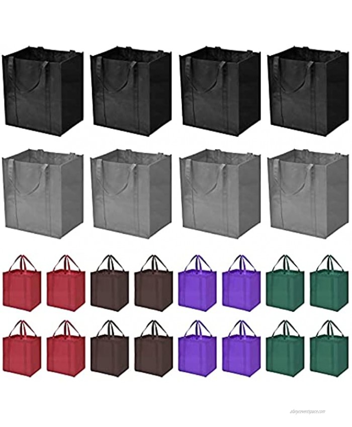 JERIA 24-Pack Reusable Grocery Bags Large Foldable Shopping Bags Heavy Duty Tote Bags with Reinforced Handles 4 Pieces of Each Color 6 Assorted Colors