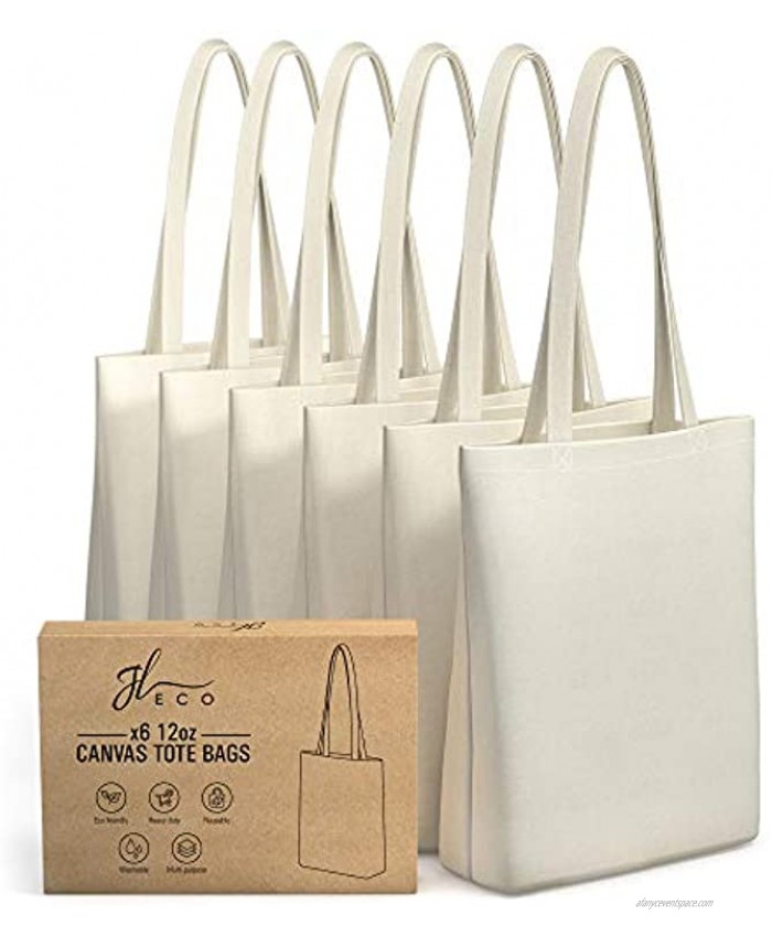 JL ECO Blank Heavy Duty Canvas Tote Bags with Inner Pocket and 28 Long Handles
