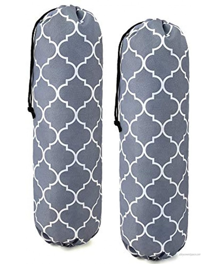Large Grocery Bags Holders Bulk 2 Pack Heavy Duty Lightweight Plastic Sack w Hanging Loop Washable Shopping Bag Storage Dispensers for Garbage Bags Organizer with Drawstring Grey Cute Geometric Design