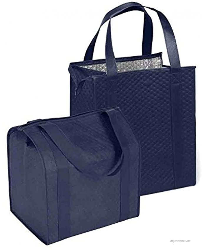 LARGE Hannah Insulated Shopping Bag Navy 2 Pack Strong Reusable Insulated Grocery Bag