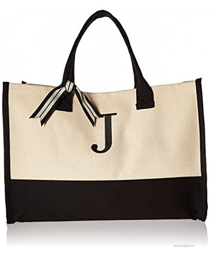 Mud Pie Classic Black and White Initial Canvas Tote Bags J 100% Cotton 17 x 19 x 2