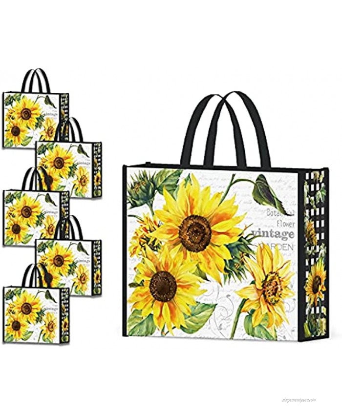 NymphFable 5 Pack Reusable Shopping Bags Sun Flowers Washable Grocery Bags Fabric Tote Bag