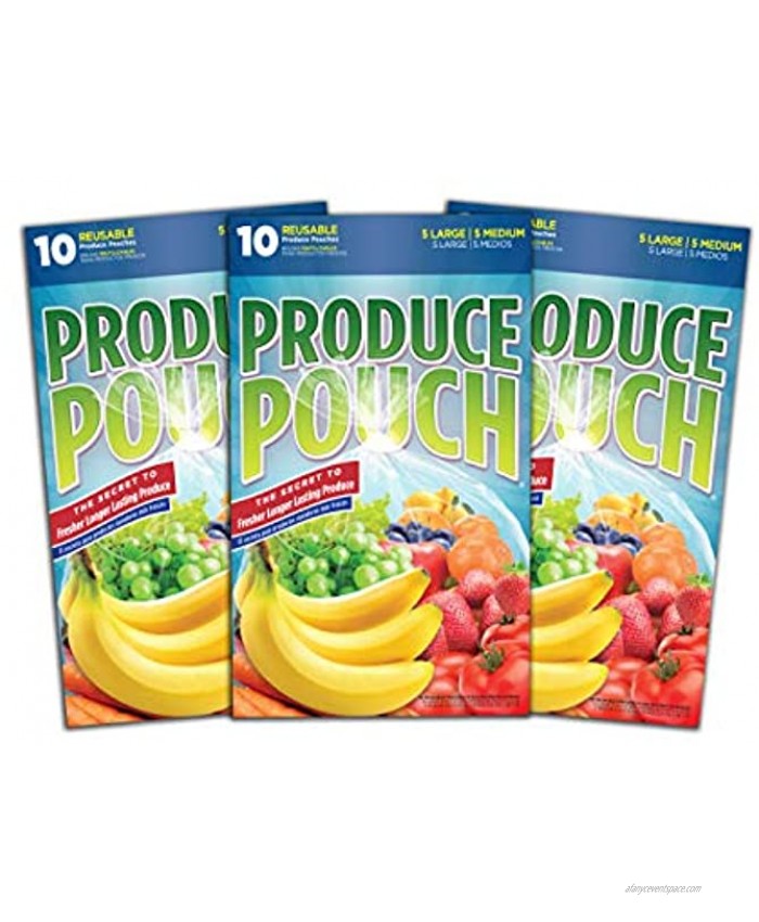 Produce Pouch-30 Bags | Reusable Produce Bags | Keeps Produce Fresher Longer | Extend The Life of Fruits & Vegetables | Green Bags Pack of 30 Bags