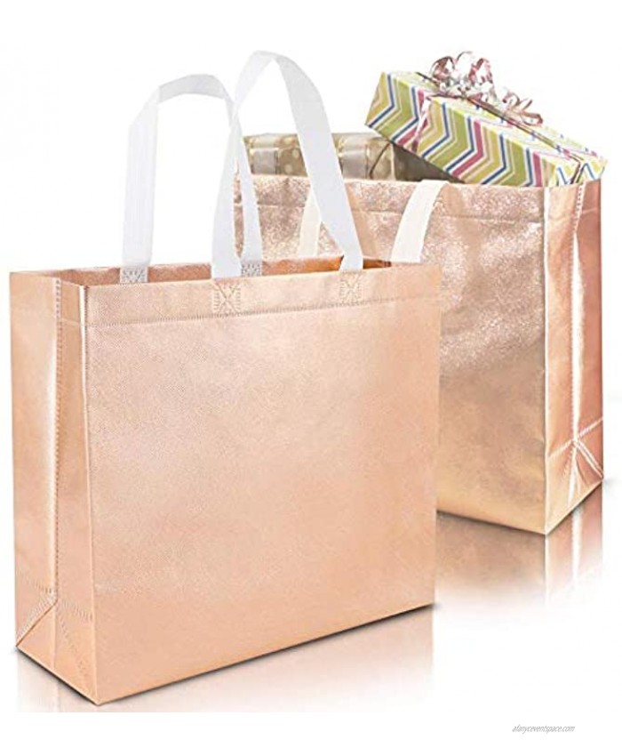 Set of 15 Stylish Reusable Grocery Bags Christmas Shopping Tote Bag Non-woven Durable Fabric Gift Bag with Handle Glossy Present Bag For Party Event Birthday Wedding Silver Gold Rose Gold
