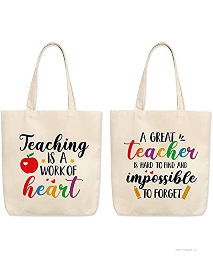 Teacher Appreciation Tote Bags Set of 2 | 15''x16'' Multi-purpose Canvas Women Tote Bags with Inner Pocket | Good Gift ideas for Back to School First Day of School,Teacher Thank You End of the Year