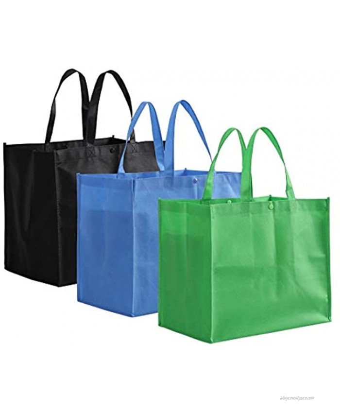 Tosnail 12 Pack Large Foldable Reusable Grocery Tote Bags Shopping Bags Black Blue Green