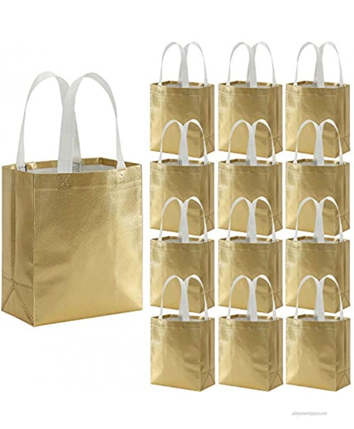 Tosnail 40 Pack 10 x 8 Inch Glossy Gold Reusable Grocery Bags Shopping Tote Bag with Handle Present Bag Gift Bag for Weddings Birthdays Party Event Gold