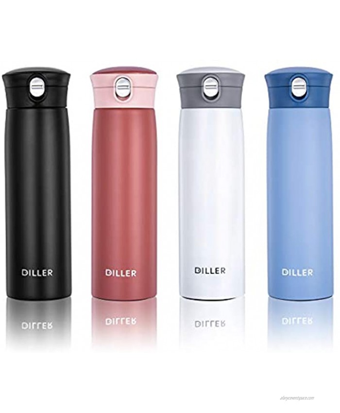 Diller Thermos Water Bottle Coffee Travel Mug 16 or 8 oz Kids Mini Water Bottle Tumbler with Spout Lid Leak Proof Flask for Kids and Women Keep 12H Piping Hot & 24H Cold Pink 16 oz