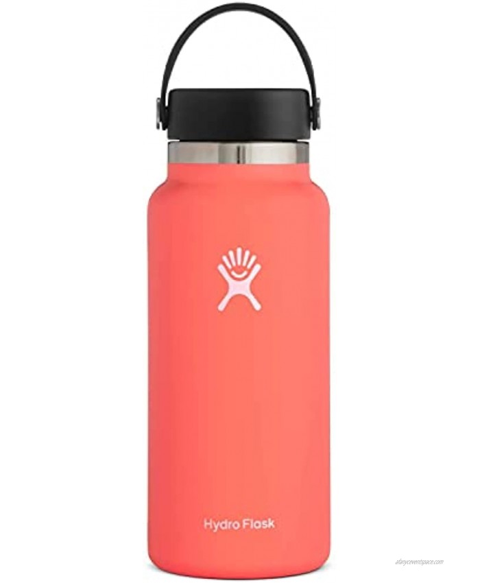 Hydro Flask Water Bottle Stainless Steel & Vacuum Insulated Wide Mouth 2.0 with Leak Proof Flex Cap 32 oz Hibiscus