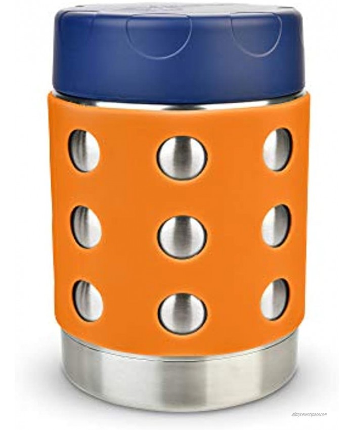LunchBots Thermal 12 oz Triple Insulated Food Container Hot 6 Hours or Cold 12 Hours Leak Proof Thermos Soup Jar All Stainless Interior Navy Lid Orange Dots