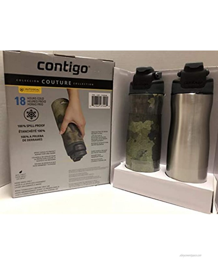 Primex Contigo Autoseal Couture 20oz Vacuum Insulated Stainless Steel Water Bottle 2-Pack Steel Camo