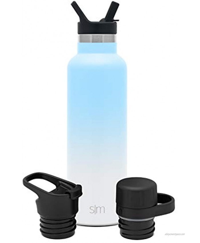 Simple Modern Insulated Water Bottle with 3 Lids: Straw Flip and Chug Reusable Ascent Narrow Mouth Stainless Steel Thermos Flask 20oz Ombre: Santorini Breeze