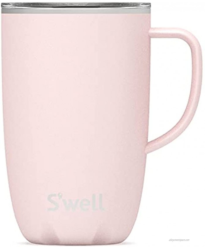 S’well Stainless Steel Travel Mug with Handle 16oz Pink Topaz Triple-Layered Vacuum-Insulated Container Designed to Keep Drinks Cold for 10 Hours and Hot for 3 BPA-Free Water Bottle