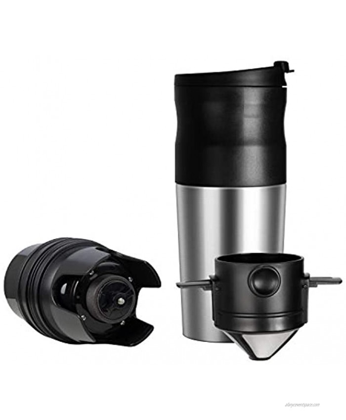 ChefGiant Portable Coffee maker | Single Serve Electric Burr Coffee Grinder and Pour Over Maker | Rechargeable with Stainless Steel Insulated Mug | Great For Travel