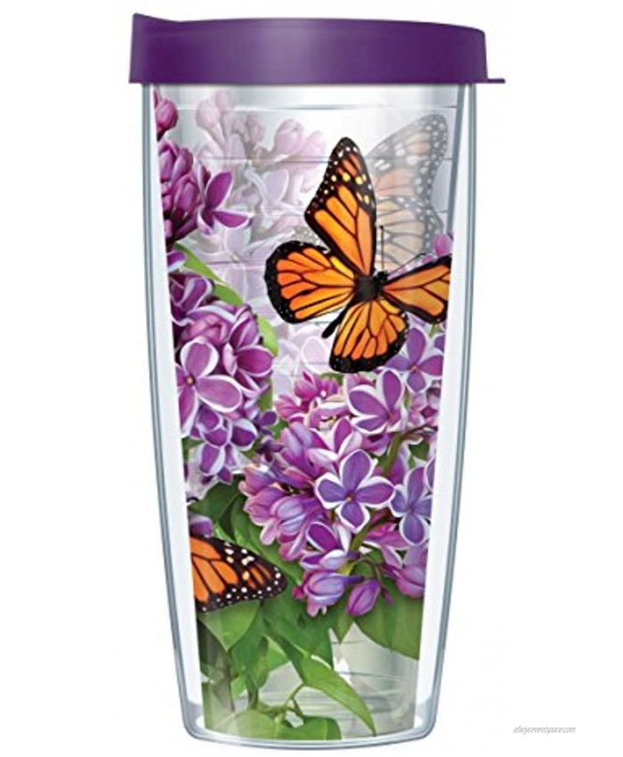 Monarch Butterflies Double Wall Insulated Tumbler with Lid – Thermal Travel Cup for Hot and Cold Drinks with Wrap-Around Design Microwave and Dishwasher Safe 16 oz