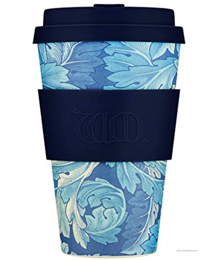 Reusable Coffee Cups with Lids Natural Fiber Coffee Mug and Travel Cup Food-Grade Coffee Travel Mug 14oz Acanthus with Deep Blue Ecoffee Cup
