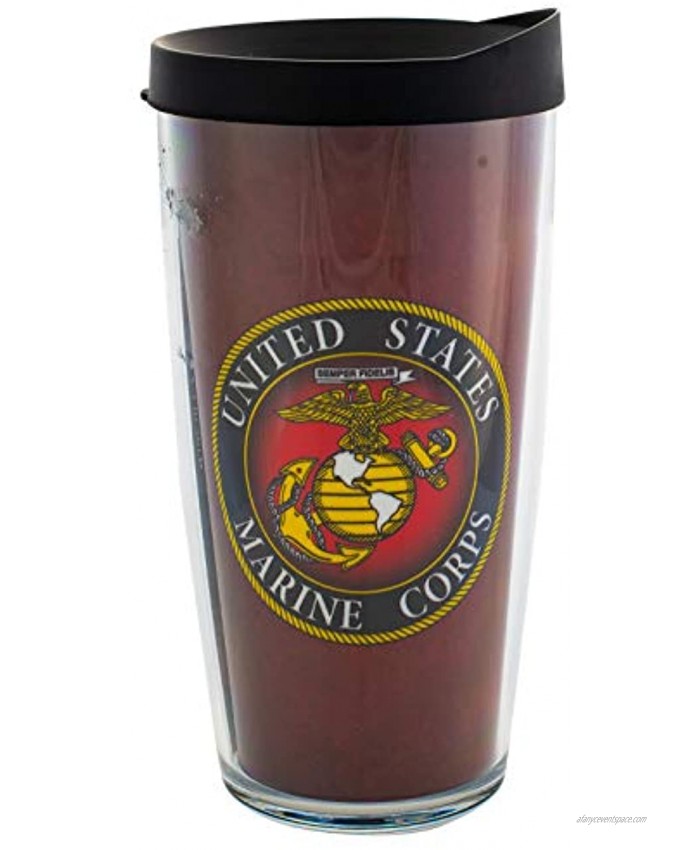 Signature Tumblers US Marine Corps Wrap on Maroon 16 Ounce Double-Walled Travel Tumbler Mug with Black Easy Sip Lid