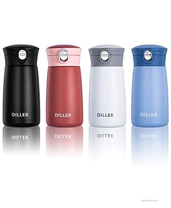 Diller Thermos Water Bottle Coffee Travel Mug 16 or 8 oz Kids Mini Water Bottle Tumbler with Spout Lid Leak Proof Flask for Kids and Women Keep 12H Piping Hot & 24H Cold Black 8 oz