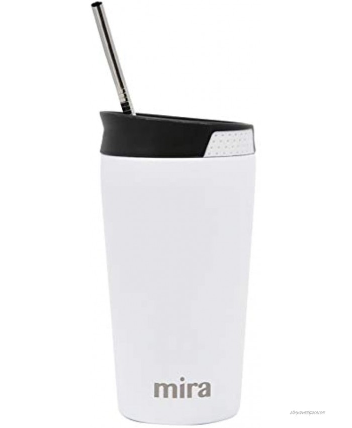 MIRA 12 oz Stainless Steel Vacuum Insulated Tumbler with Splash Proof Press Lid Thermos cup keeps your drink hot or cold White