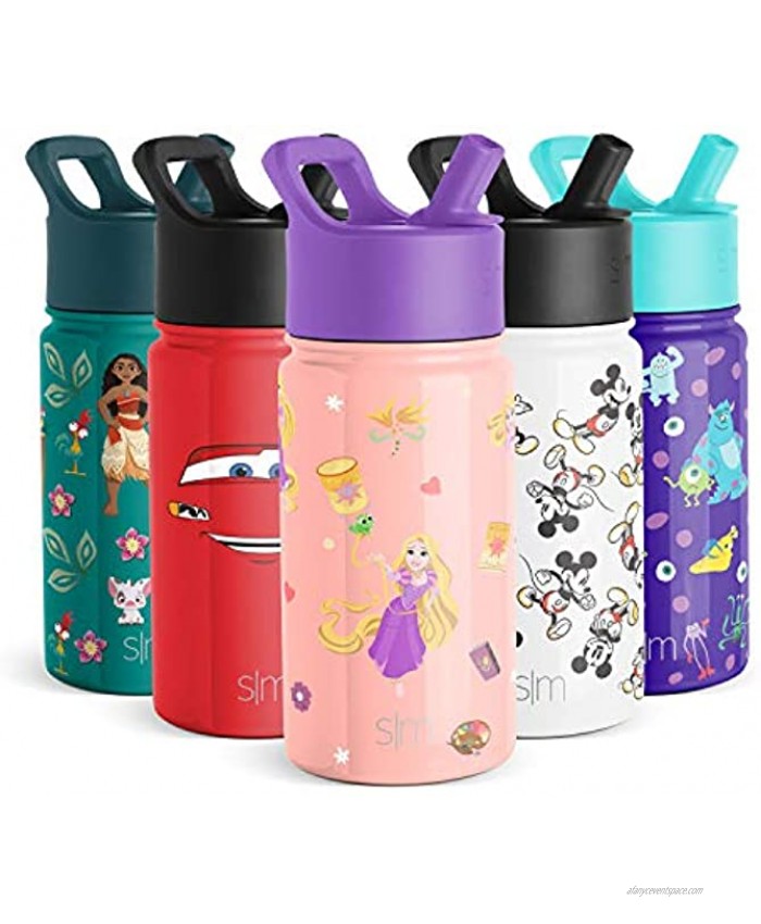 Simple Modern Disney Water Bottle for Kids Reusable Cup with Straw Sippy Lid Insulated Stainless Steel Thermos Tumbler for Toddlers Girls Boys 14oz Tangled