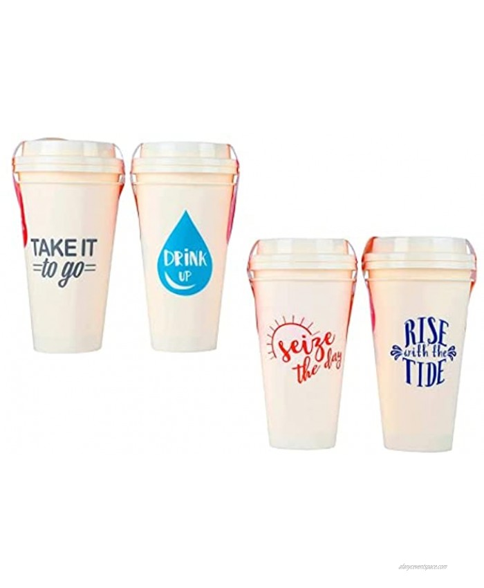Take It To Go with Lids Reusable Plastic Travel Graphic Cups Mugs Hot Cold Drinks 8-ct Set