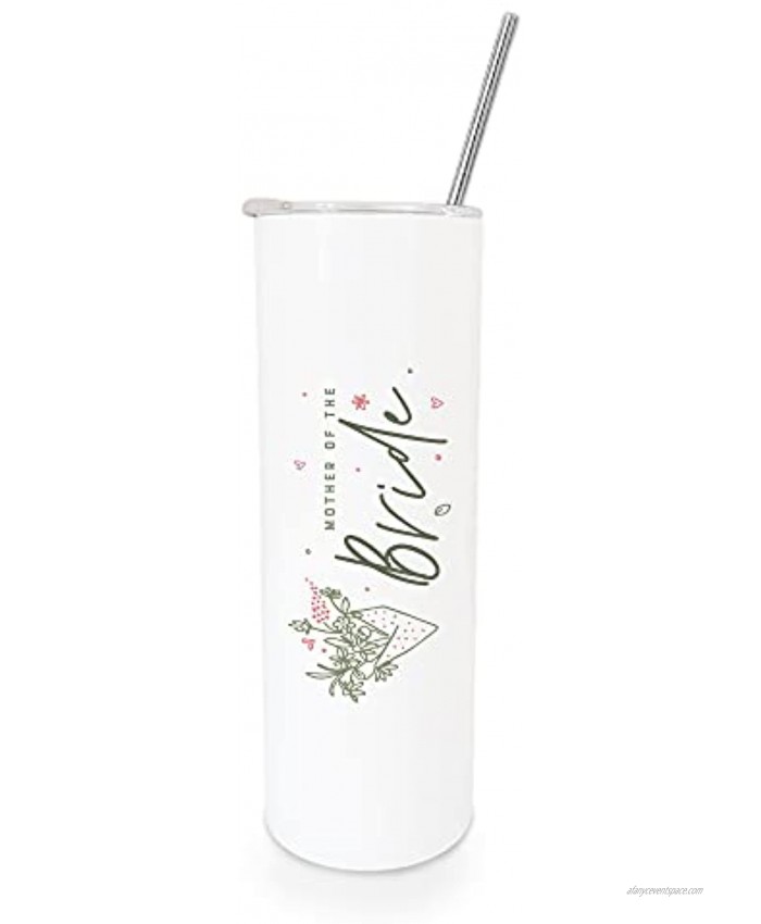 The Cotton & Canvas Co. Floral Mother of the Bride Insulated Stainless Steel Wedding Tumbler with Metal Straw Bridal Party Proposal Box Bride's Mom Gift 20 Ounce