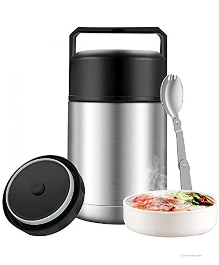 Food Thermos for Adults,27oz Leak Proof Soup Thermos with Spoon & Handle,Dual Wall Vacuum Insulated Food Jar for Hot Food,Stainless Steel Thermal Bento Lunch Box,Food Flask for School Office Silver