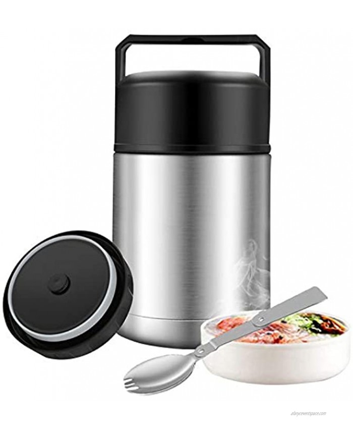 Food Thermos,27oz Wide Mouth Soup Thermos for Hot Food with Folding Spoon,Insulated Food Jar,Leak Proof Soup Thermos,Stainless Steel Vacuum Lunch Container Flask Bento Box for Kids Adult Silver