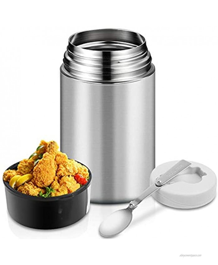 Food Thermos,40oz Insulated Food Jar for Hot Food with Folding Spoon and Handle,Leak Proof Wide Mouth Soup Thermos,Stainless Steel Thermal Lunch Container,Insulated Food Flask for Outdoors Silver