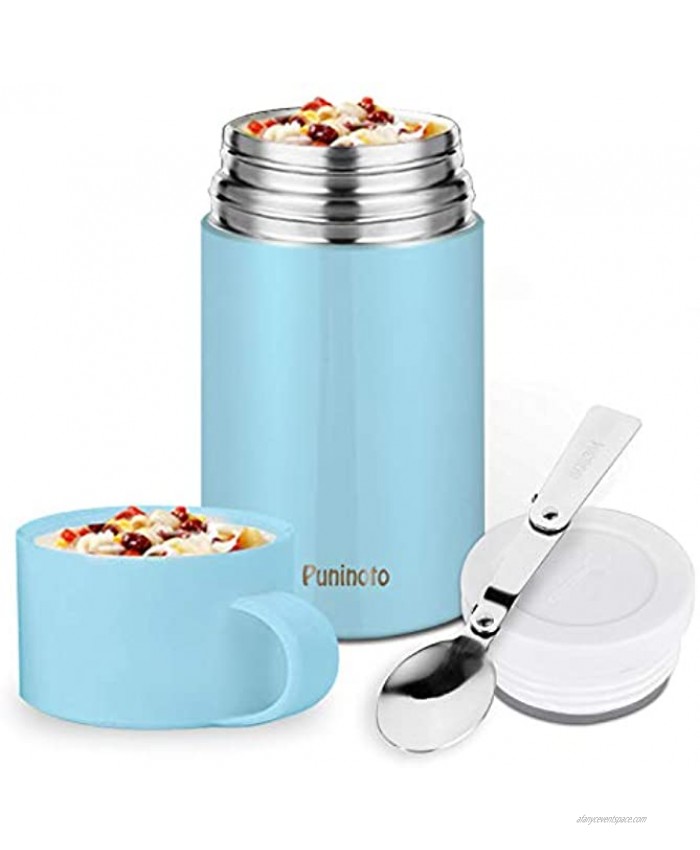 Insulated Food Jar,20 Oz Stainless Steel Vacuum Lunch container for Kids Adults with Folding Spoon,Hot & Cold LeakProof Lunch Box for School Office Picnic Travel Outdoors,BPA FreeBlue