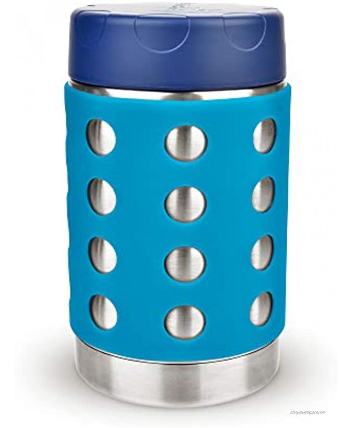 LunchBots Thermal 16 oz Triple Insulated Food Container Hot 6 Hours or Cold 16 Hours Leak Proof Thermos Soup Jar All Stainless Interior Navy Lid Aqua Dots
