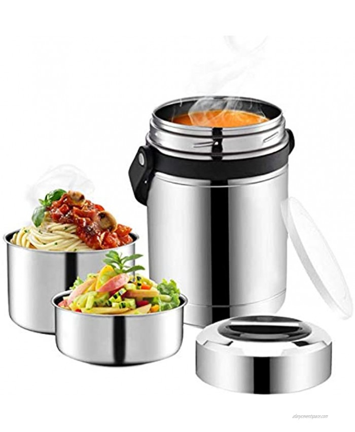 Soup Thermos Wide Mouth,61oz Large 3 Tier Food Thermos Jar,Multiple Tier Food Flask for Hot Food with Handle,Thermal Soup Container,Stainless Steel Food Jar,Travel Insulated Lunch Box,Lunch Container