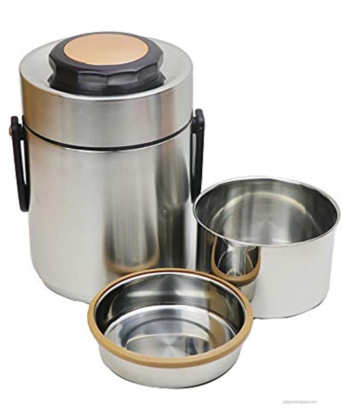 Stainless Steel Thermal Lunch Container,Thermos Food Jar 3 Tier Wide Mouth Soup Thermos,Insulated Food Thermos Flask with Handle for Hot Food,Travel Adult Food Carrier Bento Box 51oz Silver