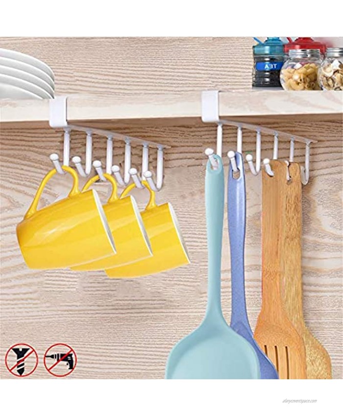 2pcs Mug Hooks Under Cabinet,Nail Free Adhesive Coffee Cups Holder Hanger for Cups Kitchen Utensils Ties Belts Scarf White