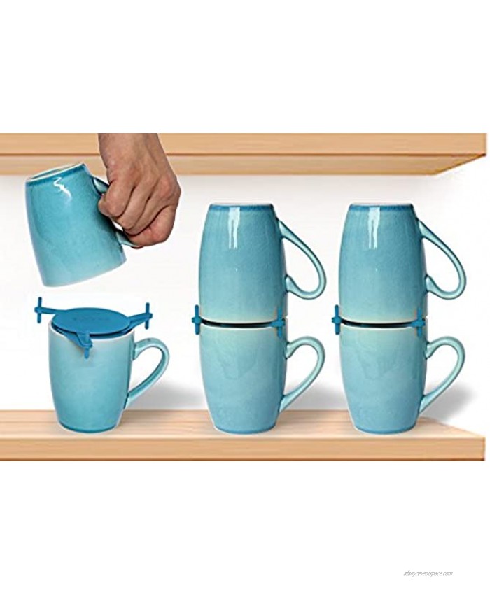 ELYPRO Coffee Mug Organizers and Storage Kitchen Cabinet Shelf Organizer Cupboard and Pantry Organization Expandable Stackable Gadget for Tea Cup and Coffee Mugs Save Space Organize 6pk Blue