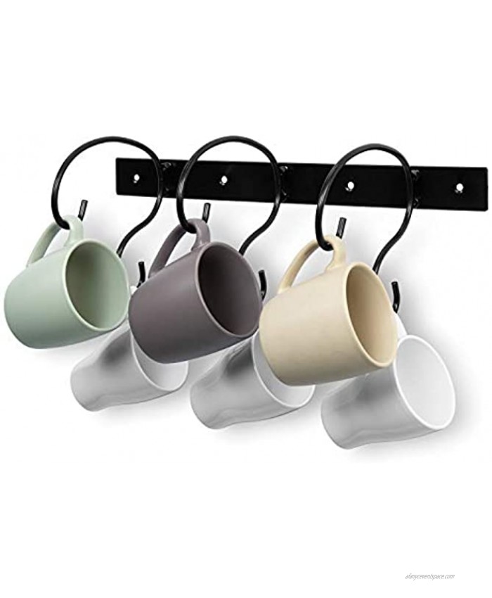 MyGift Scrollwork Design 6 Hook Black Metal Wall Mounted Coffee Mug Drinkware Rack Kitchen & Bath Towel Hooks