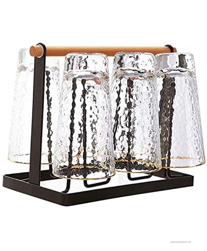 OUTFANDIA Mug Cup Drying Rack Stand with Detachable Drain Tray,Drinking Glass and Metal Bottle,Organizer with Wood Handle 6 Cups Drying Rack Stand,for Home Kitchen Countertop Cabinet Pantry