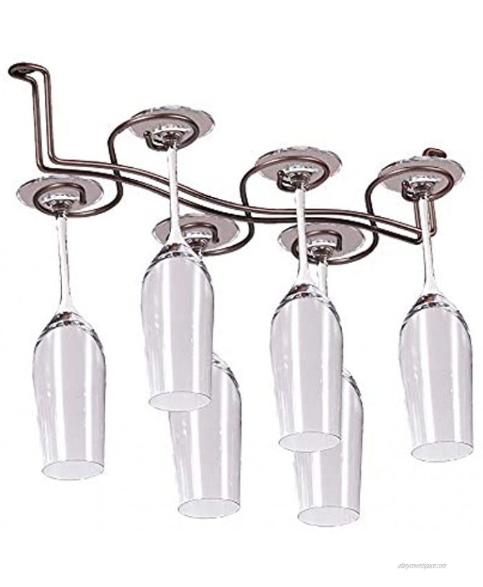 BOOKZON Wine Glass Rack Under Cabinet Stemware Hanging Holder Wine Glasses Hanger Holds up to 6 Glasses for Kitchen,Home Bar