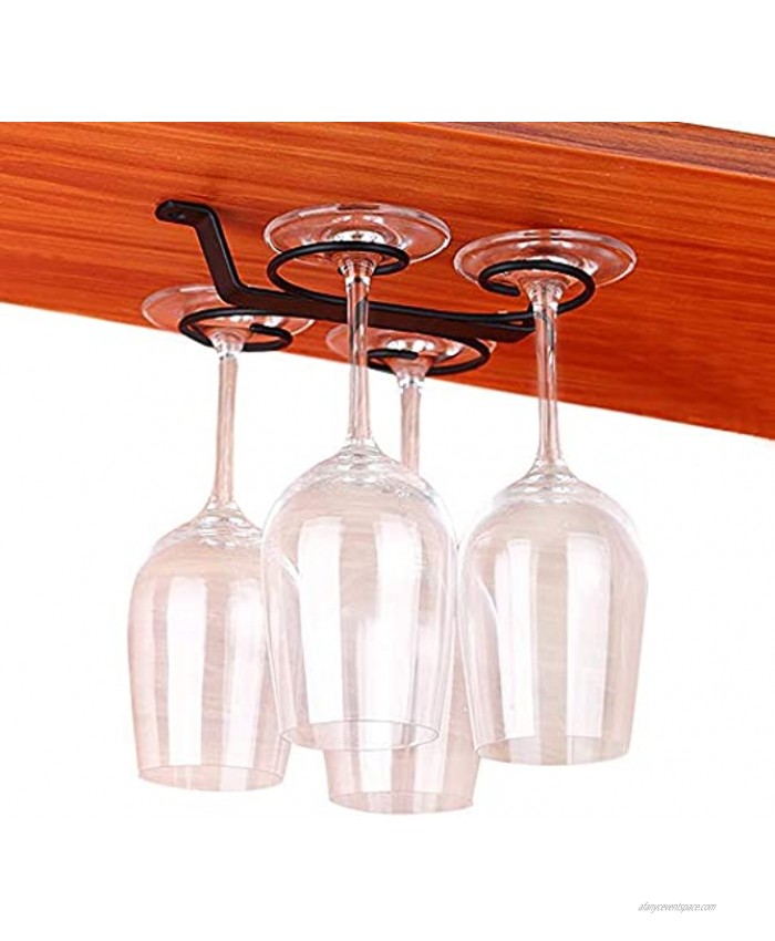 GeLive Under Cabinet Wine Glass Holder Stemware Rack Glass Storage Hanger With 4 Hooks Organizer for Kitchen and Bar Black
