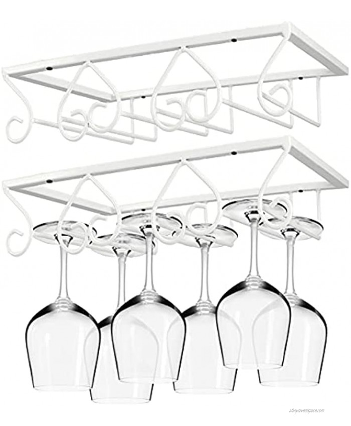 Lifancy Heart Hanging Wine Glass Rack Under Cabinet Stemware Rack Wine Glass Holder Storage for Cabinet Kitchen Bar White 3 Rows 2 Pack