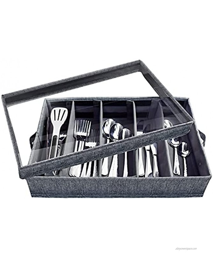 Flatware Storage Case 5 Compartment Tableware Cutlery Container Chest with Removable PVC Lid and Easy to Carry Handles,Large Capacity Utensils,Silverware,Flatware BoxDark Grey