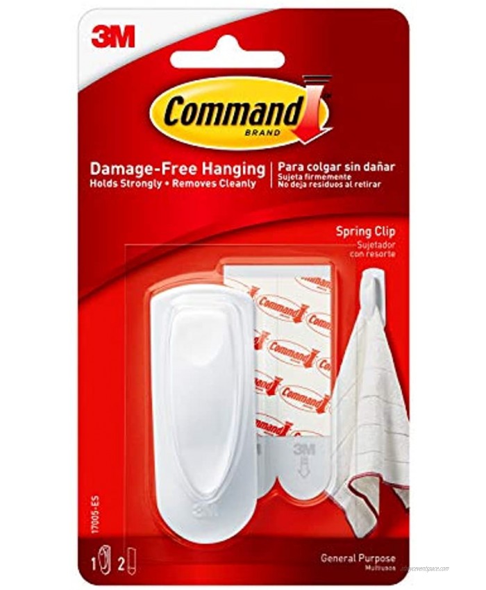 Command Medium Spring Clip White 1-Clip 2-Strips Organize Damage-Free