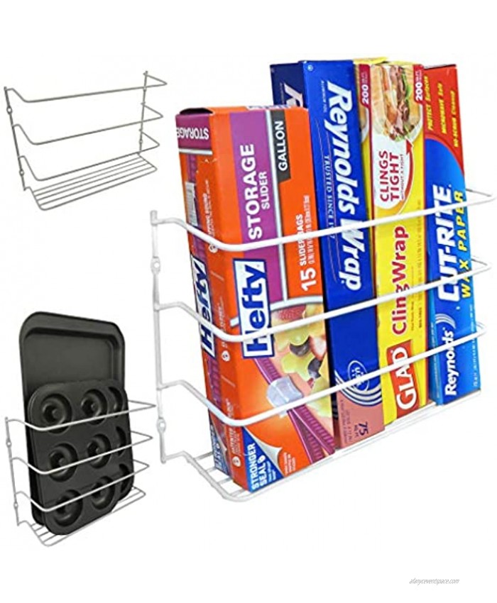 Evelots Wrap Pan Organizer Rack-Door Wall Mount-Plastic Foil Paper-Metal-Set 2