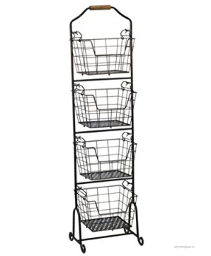 Gourmet Basics by Mikasa Ferme 4-Tier Metal Floor Standing Fruit Home Storage Market Basket Antique Black